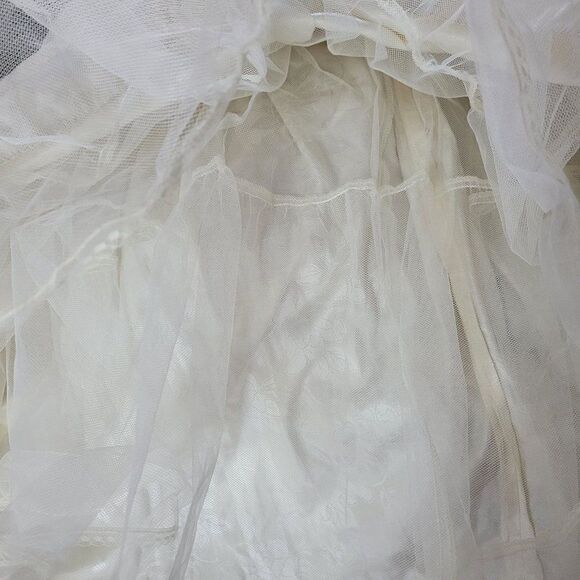 Vintage 80s Off Shoulder Full Maxi Dress M Vanilla Lace Bodice Prom Wedding - Picture 4 of 11